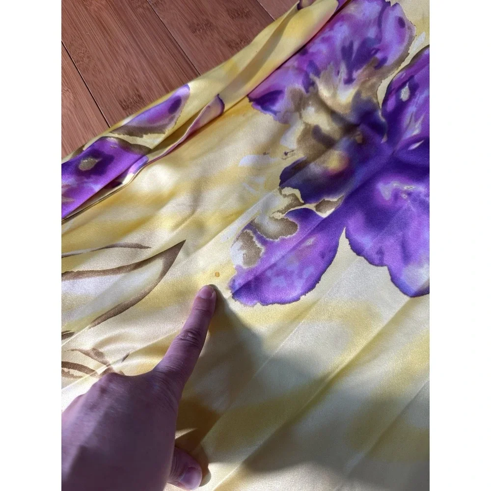 Vintage Cache Yellow Satin Halter Evening Formal Gown Floral Size 2 USA